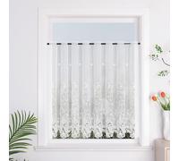 Yujiao Mao Rideau Brise-Bise Court Semi-Transparent à Motif Fleurs Brodées, Rideaux Cuisine Blanc Crème, Idéal pour Salon, Chambre et Cuisine - Décoration Élégante et Lumineuse HxL 90x150cm