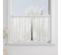 Yujiao Mao Rideau Brise-bise Lot de 2 pièces Transparent à Motif Feuilles, Style scandinave épuré, pour Cuisine ou Balcon, Passe-Tringle, Rideau décoratif, Blanc, HxL 45x90cm