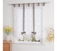 Yujiao Mao Rideau Store Romain intérieur Transparent avec Motif de Vigne, 1 pièce avec Liens, pour Cuisine, Salon, Chambre, Balcon, Gris LxH 140x140cm