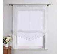 Yujiao Mao - Store Romain Transparent avec Broderie de Fleurs et Plis, décoration intérieure pour fenêtres, Cuisine, Salon Blanc LxH 100x140cm