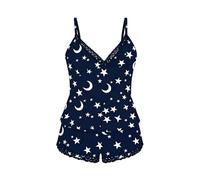 YUJIEBB Ensemble de pyjama confortable avec bretelles en dentelle pour femme - Respirant - En polyester et soie - Col en U - Sans manches, bleu marine, XXL