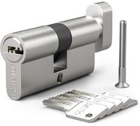 YUJTG-1 Pcs 30T/30mm Euro Cylindre en laiton, 60mm Thumbturn/Key Barrel Lock avec 5 clés horizontales en laiton,anti-crochetage, anti-perçage, anti-claquement, anti-choc, nickel satiné