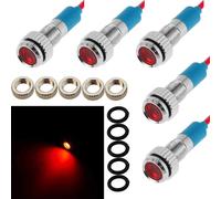 Yujtg-5 Pcs Rouge 12v 6mm Tableau De Bord Led Indicateur D'avertissement Lampe Témoin Lumineux, Approprié Aux Voitures, Aux Fourgons, Aux Bateaux Et À D'autres Véhicules Universels