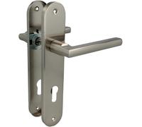 YUJTG-- Jeu de poignées avec plaque en acier pour porte Mod. MAI PB85 240 x 45 mm Carré de 8 mm Design élégant et simple Avec embout buccal Aluminium Nickel brossé