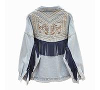 Yujun 2021 Harajuku Denim Veste Femmes Spring Perle Fleurs Fleurs Tassel Streetwear Automne Black Jasjes Dames Patte à Manches Longues en Vrac