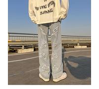 Yujun Hommes Jeans Neutre Jambe Large Denim Pantalon Ample Droite Hommes Jean esthétique Hommes Jean Pantalon pour garçon décontracté Baggy Hip hop