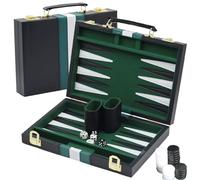 YUJUVI Backgammon Set Bois Valise 28cm Complet Accessoires Étui Cuir (Noir) | Jeu De Backgammon Premium avec Étui en Cuir de Qualité Supérieure et kit de Backgammon de Voyage Portable