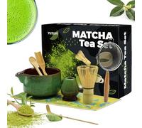 YUJUVI Matcha kit Matcha Whisk Set Accessoire de cérémonie du Matcha Japonais 9 pièces Bol Matcha avec Bec Fouet au Matcha Ouillère à Thé Kit de Fabrication de Thé (Vert Magique kit)