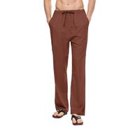 YuKaiChen Pantalon en lin pour homme - Pantalon d'été large et léger - Coupe ample - Pantalon de loisirs - Yoga - Vacances - Pantalon de plage avec cordon de serrage, Marron (13), L