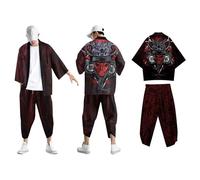 Yukata Kimono Robe et pantalon 3/4 pour homme Tenue traditionnelle japonaise Costume Samouraï Cosplay Costume Ninja Veste Haori Vêtements d'été Cardigan Pantalon, Type 2, L
