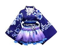 Yukata - Kimono traditionnel Kawaii - Peignoir court - Pyjama sexy - Robe japonaise Yukata - Vêtements japonais - Pour le réveil - Cosplay - Costume de rôle, bleu, taille unique