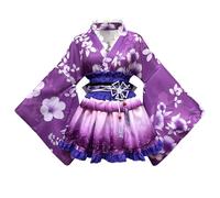 Yukata - Kimono traditionnel Kawaii - Peignoir court - Pyjama sexy - Robe japonaise Yukata - Vêtements japonais - Pour le réveil - Cosplay - Costume de rôle, lilas, taille unique