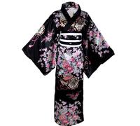 Yukata pour Femmes, Motif Floral de Robe Japonais, Robes de Kimono en Fleur Traditionnelle, Robe de Chambre Japonaise Noire