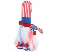 YUKERMARB Lutin de Jardin Debout sans Visage avec Lumière, 115g | Conception de corps de chapeau patriotique, Texture en plastique floqué, lueur nocturne douce, décor d\'étagère du jour de