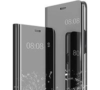 YukeTop Housse étui pour Samsung Galaxy A23 5G Coque, Mirror Case Anti-Rayures Anti-Choc Housse de Protection Clear View Cover, Étui Cover pour Samsung Galaxy A23 5G.(Noir)