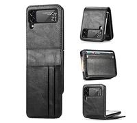 YukeTop Housse étui pour Samsung Galaxy Z Flip 4 Coque, Cuir + PC, Anti-Chute, Plusieurs Emplacements pour Cartes, Protection Tout Compris Étui Cover pour Samsung Galaxy Z Flip 4.(Noir)