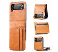 YukeTop Housse étui pour Samsung Galaxy Z Flip 4 Coque, Cuir + PC, Anti-Chute, Plusieurs Emplacements pour Cartes, Protection Tout Compris Étui Cover pour Samsung Galaxy Z Flip 4.(Jaune)