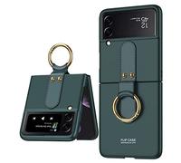 YukeTop Housse étui pour Samsung Galaxy Z Flip 4 Coque, Rigide PC, avec Support de Bague, Anti-Chute, Antichoc, Étui Cover Vert Foncé