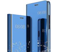 YukeTop Housse étui pour Xiaomi Poco M5 Coque, Mirror Case Anti-Rayures Anti-Choc Housse de Protection Clear View Cover, Étui Cover pour Xiaomi Poco M5.(Bleu)