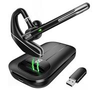 Yukigefe Casque Bluetooth V5.3 sans fil avec étui de charge de 1000 mAh, temps de talc 96H, écouteurs mains libres avec double micro pour ordinateur, téléphones cellulaires, camionneurs, travail à