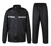Yukirtiq Combinaison de Pluie Imperméable à Capuche Extérieur Homme Ensemble Veste et Pantalon Imperméables 2 Pièces Manteau Vêtements de Pluie, Noir, S