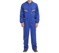 Yukirtiq Combinaison de Travail pour Homme Réfléchissantes Bleu de Travail Multipoche Salopette de Travail Ensembles Costume de Chaufferie avec Capuche, Bleu Royal, S