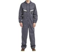 Yukirtiq Combinaison de Travail pour Homme Réfléchissantes Bleu de Travail Multipoche Salopette de Travail Ensembles Costume de Chaufferie avec Capuche, Gris, L
