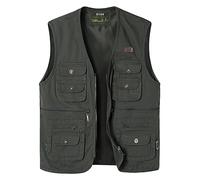 Yukirtiq Gilet de Pêche Homme Sans Manches Zippé Gilet de Photographe Veste Chasse Journaliste Gilet de Voyage Sport, Vert, 3XL