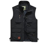 Yukirtiq Gilet Multipoches Sans Manches Homme Gilet de Pêche Respirant Gilet de Chasse Veste Photographie Camping Léger Gilet de Plein Air, Noir, S