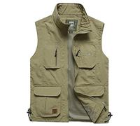 Yukirtiq Gilet Multipoches Sans Manches Homme Gilet de Pêche Respirant Gilet de Chasse Veste Photographie Camping Léger Gilet de Plein Air, Kaki, S
