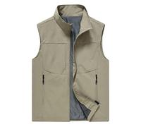 Yukirtiq Homme Gilet de Pêche Multi-Poches Gilet de Plein air Gilet Photographe Veste de Chasse sans Manches Gilets de Travail Journaliste Respirant, Kaki, L