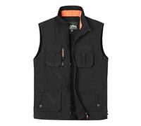 Yukirtiq Homme Gilet de Pêche Multi-Poches Veste Sans Manche de Chasse Gilet à Séchage Rapide de Journaliste Reporters Photographie Léger Gilet de Randonnée, Noir, L