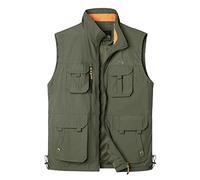 Yukirtiq Homme Gilet de Pêche Multi-Poches Veste Sans Manche de Chasse Gilet à Séchage Rapide de Journaliste Reporters Photographie Léger Gilet de Randonnée, Vert, XL