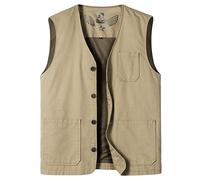 Yukirtiq Hommes Gilet de Pêche Léger Gilet de Sport Respirant Coton Gilets de Plein Air Veste sans Manches Gilet de Photographie Journaliste Chasse Loisirs, Kaki, XXL
