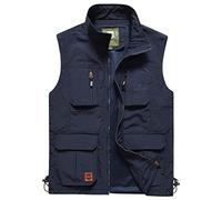 Yukirtiq Hommes Gilet de Pêche sans Manches Multipoches Plein Air À Séchage Rapide Gilet Respirant Photographie Camping Chasse Gilets B-Bleu