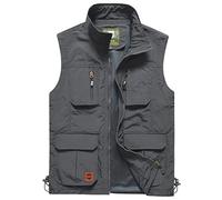 Yukirtiq Hommes Gilet de Pêche sans Manches Multipoches Plein Air À Séchage Rapide Gilet Respirant Photographie Camping Chasse Gilets B-Gris XXL