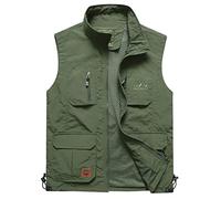 Yukirtiq Hommes Gilet de Pêche sans Manches Multipoches Plein Air À Séchage Rapide Gilet Respirant Photographie Camping Chasse Gilets B-Vert