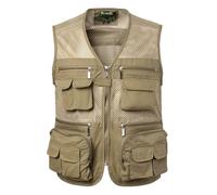 Yukirtiq Hommes Gilet de Pêche Séchage Rapide Gilet de Plein Air Léger Veste sans Manches Respirant Gilet Multi-Poches pour Sport Voyage Reporter, Kaki, 3XL