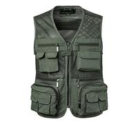 Yukirtiq Hommes Gilet de Pêche Séchage Rapide Gilet de Plein Air Léger Veste sans Manches Respirant Gilet Multi-Poches pour Sport Voyage Reporter, Vert, XXL