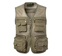 Yukirtiq Hommes Gilet de Pêche Séchage Rapide Gilet de Plein Air Léger Veste sans Manches Respirant Gilet Multi-Poches pour Sport Voyage Reporter, Marron, L