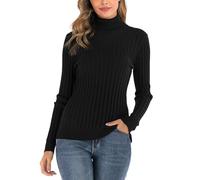 Yukiuiny Pull Femme Col Roulé Tricot Hiver Chaud Thermal Ajusté Moderne Serré Col Montant sous-Pull Basique Pullover Laine Top Haut Manches Longues Vintage Chic Confortable Noir A XL