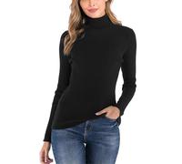 Yukiuiny Pull Femme Col Roulé Tricot Hiver Chaud Thermal Ajusté Moderne Serré Col Montant sous-Pull Basique Pullover Laine Top Haut Manches Longues Vintage Chic Confortable Noir B M