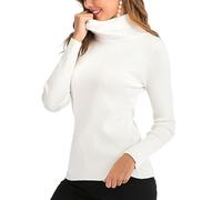 Yukiuiny Pull Femme Col Roulé Tricot Hiver Chaud Thermal Ajusté Moderne Serré Col Montant sous-Pull Basique Pullover Laine Top Haut Manches Longues Vintage Chic Confortable Blanc B L