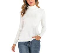 Yukiuiny Pull Femme Col Roulé Tricot Hiver Chaud Thermal Ajusté Moderne Serré Col Montant sous-Pull Basique Pullover Laine Top Haut Manches Longues Vintage Chic Confortable Blanc A M