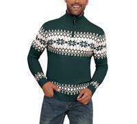 Yukiuiny Pull Homme Col Haut Zippé Noël Flocon de Neige Tricot Ajusté Col Camionneur Montant Manches Longues Col Roulé Hiver Thermal sous-Pull Basique Pullover Col Droit Laine Confortable