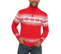 Yukiuiny Pull Homme Col Haut Zippé Noël Flocon de Neige Tricot Ajusté Col Camionneur Montant Manches Longues Col Roulé Hiver Thermal sous-Pull Basique Pullover Col Droit Laine Confortable
