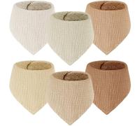 Yukkidds Bavoirs Bandana Bébé Naissance en Mousseline de Coton | 100% Coton, Doux et Absorbant, Taille Réglable, Lot de 6 Bavoir Triangle, Unisex pour Fille et Garcon, Beige Marron