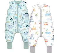 Yukkidds Gigoteuse à Pied Bébé Tog 1.5, Turbulette Coton Hiver 3-4 Ans | Gigoteuse avec Jambes Toutes Saisons, Doux, Chaud et Respirant, Pour Tout-petits Garçon Fille, Lot de 2, Dinosaure Vert