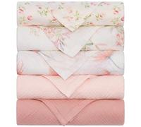 Yukkidds Langes Bébé 60x60 cm en Mousseline de Coton - Ultra Doux, Épais et Super Absorbant - Multi-Usages Couverture et Bavoir - Lot de 5, Fille et Garçon Fleurs Roses