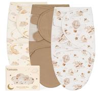 Yukkidds Lot de 3 Couvertures D’Emmaillotage Bébé 0-3 Mois, 100% Coton Doux et Respirant, Emmaillotage Ajustable, Gigoteuse D’Emmaillotage Nouveau-né Garçon Fille, Essentiels Bébé Ballon Marron